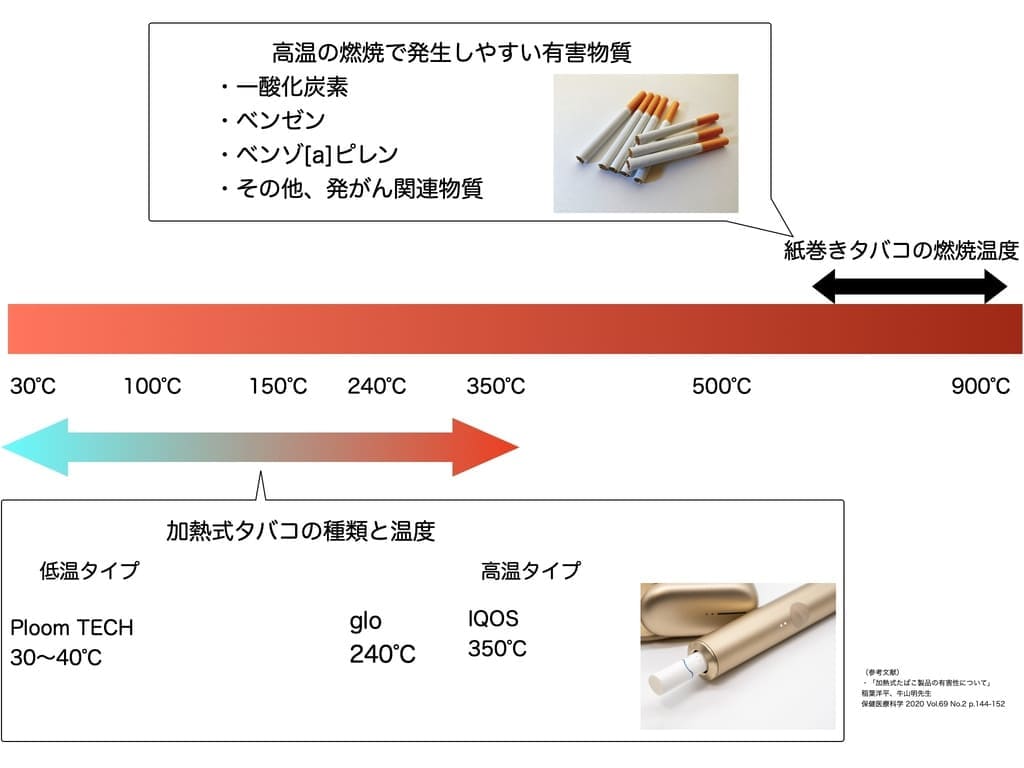 タバコの種類と燃焼温度のグラフ画像